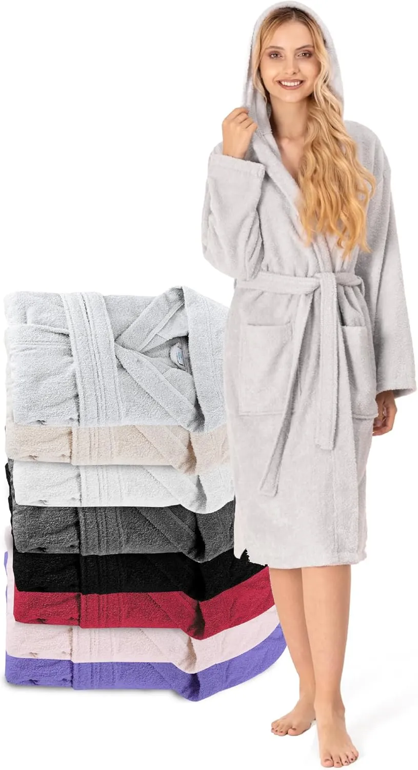 Twinzen Bademantel Damen - 100% Baumwolle OEKO-TEX® Zertifiziert - XS, S, M, L, XL - Morgenmantel Damen mit Kapuze, 2 T…