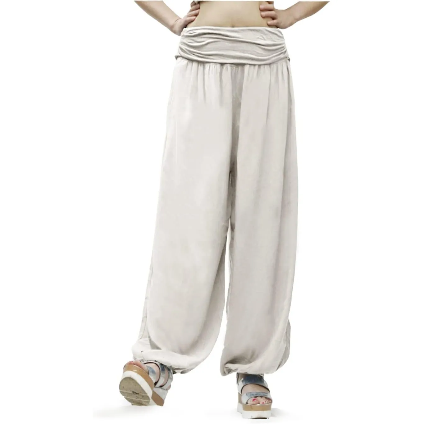 Glamexx24 Damen Haremshose leichte Pumphose Aladin-Hose Sarouelhose Yogapant Pluderhose Freizeithose Sommerhose