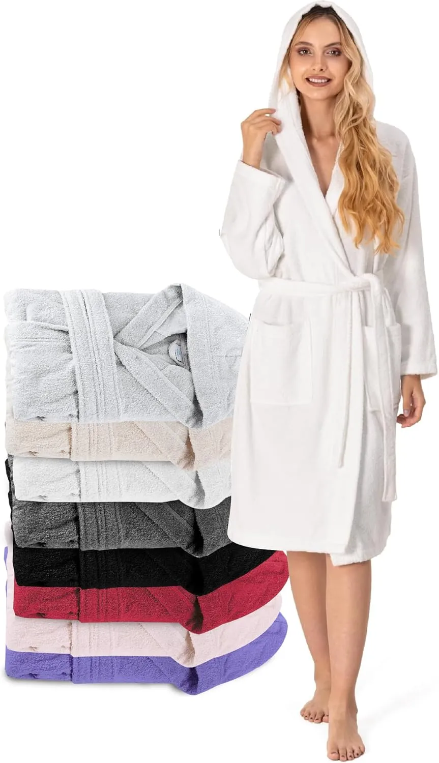 Twinzen Bademantel Damen - 100% Baumwolle OEKO-TEX® Zertifiziert - XS, S, M, L, XL - Morgenmantel Damen mit Kapuze, 2 T…