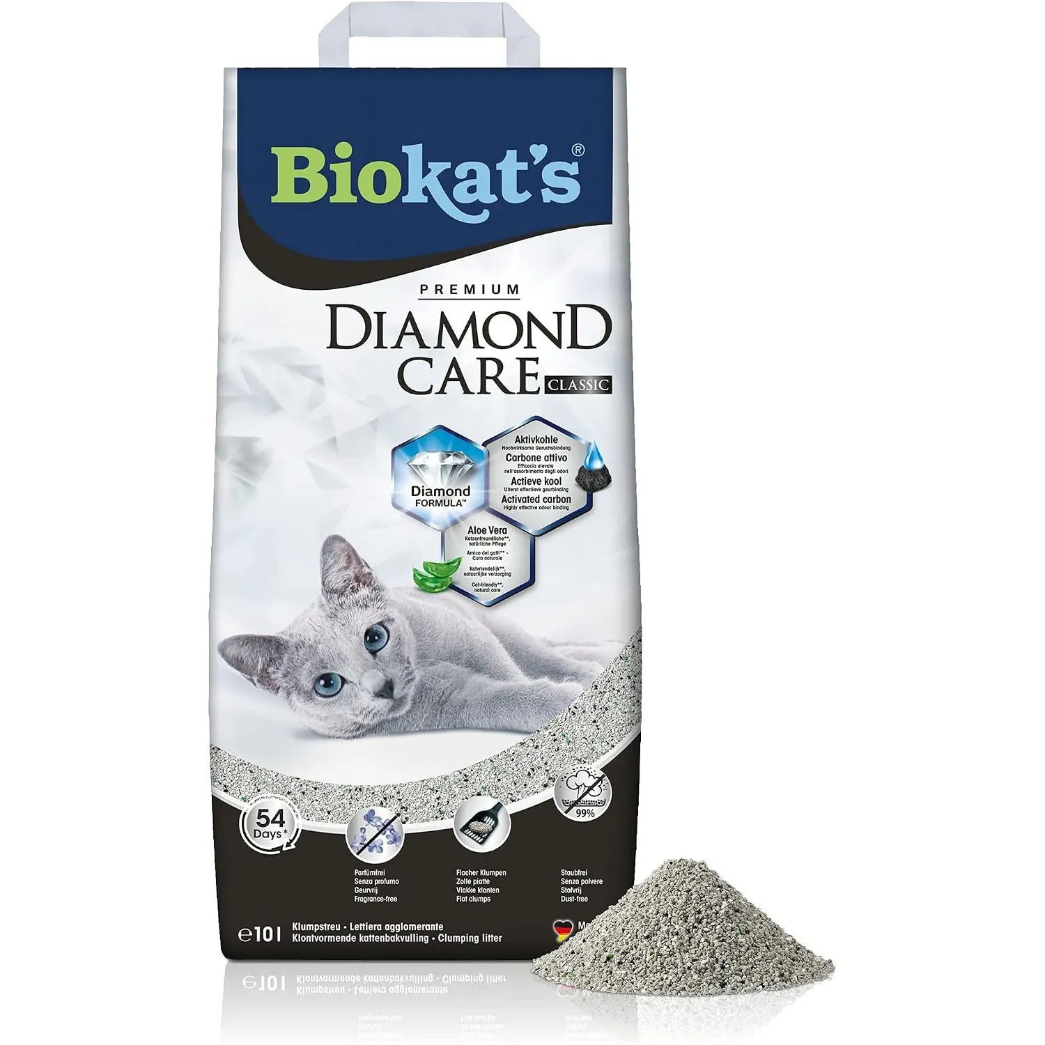 Biokat's Diamond Care Classic Katzenstreu ohne Duft - Feine Klumpstreu aus Bentonit mit Aktivkohle und Aloe Vera - 1 Sa…
