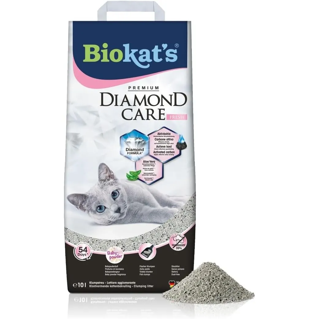 Biokat's Diamond Care Fresh Katzenstreu mit Babypuder-Duft - Feine Klumpstreu aus Bentonit mit Aktivkohle und Aloe Vera…