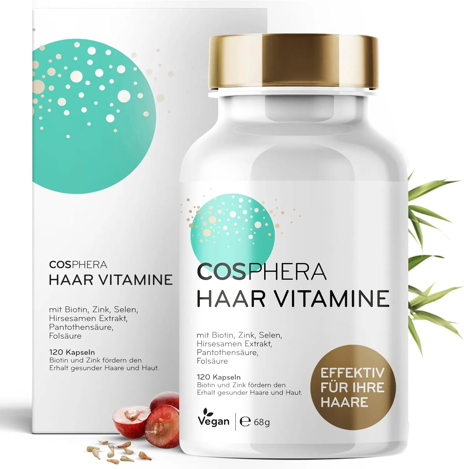 Cosphera Haar-Vitamine - Hochdosiert mit Biotin, Selen und Zink als Beitrag zum Erhalt normaler Haare. Plus Folsäure & …