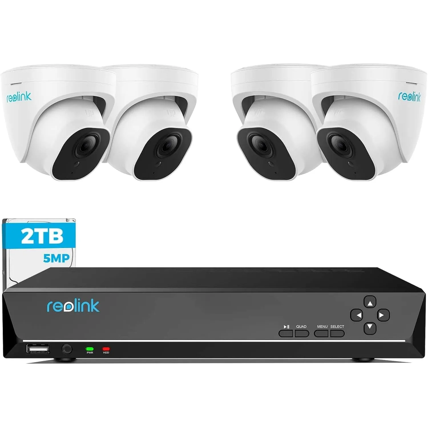 Reolink 5MP Überwachungskamera Set Outdoor, 4X 5MP PoE IP Dome Kamera Überwachung Aussen und 8CH 2TB HDD NVR für 24/7 V…