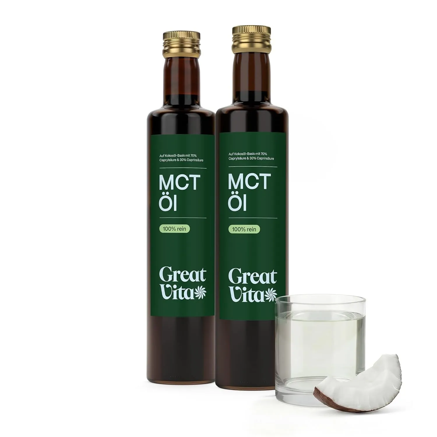 GreatVita MCT Öl auf Kokosölbasis 2x 500 ml | C8 & C10 Fettsäuren, Premium Qualität - 70% Caprylsäure & 30% Caprinsäure…