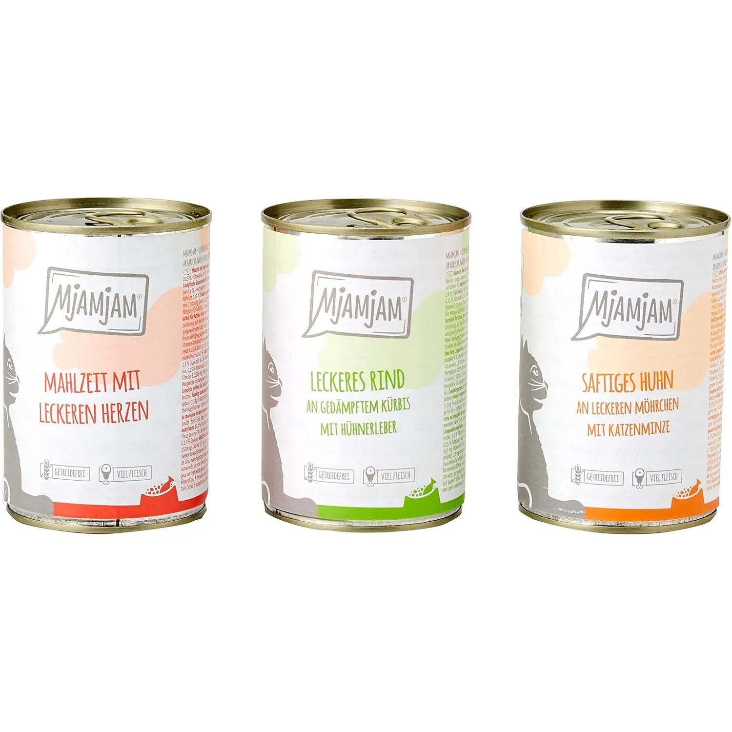 MjAMjAM - Premium Nassfutter für Katzen - Mixpaket I - Huhn, Rind, Herzen, 6er Pack (6 x 400 g), getreidefrei mit extra…