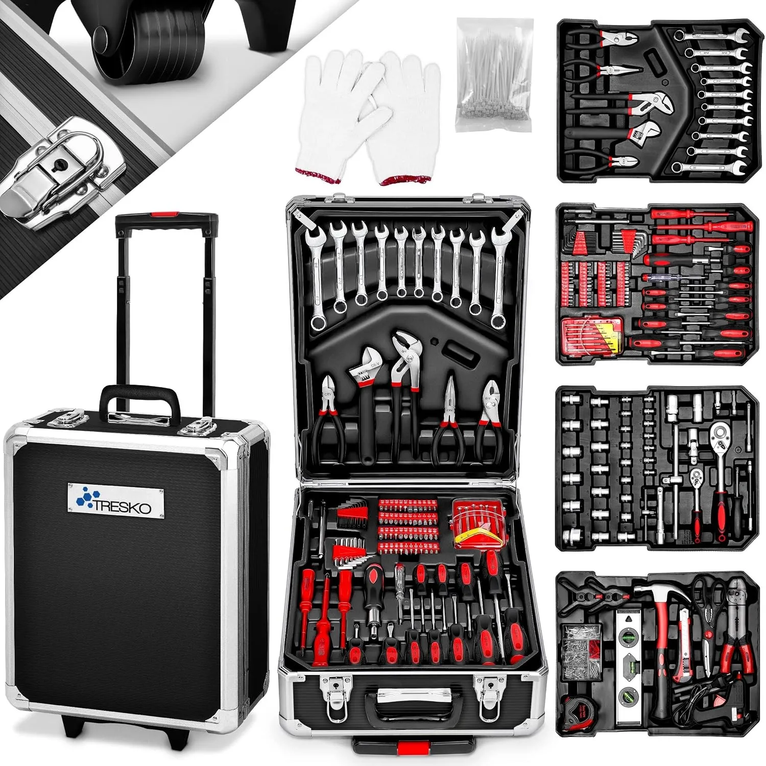TRESKO® Werkzeugkoffer 1400-teilig gefüllt | Werkzeugkasten mit Rollen