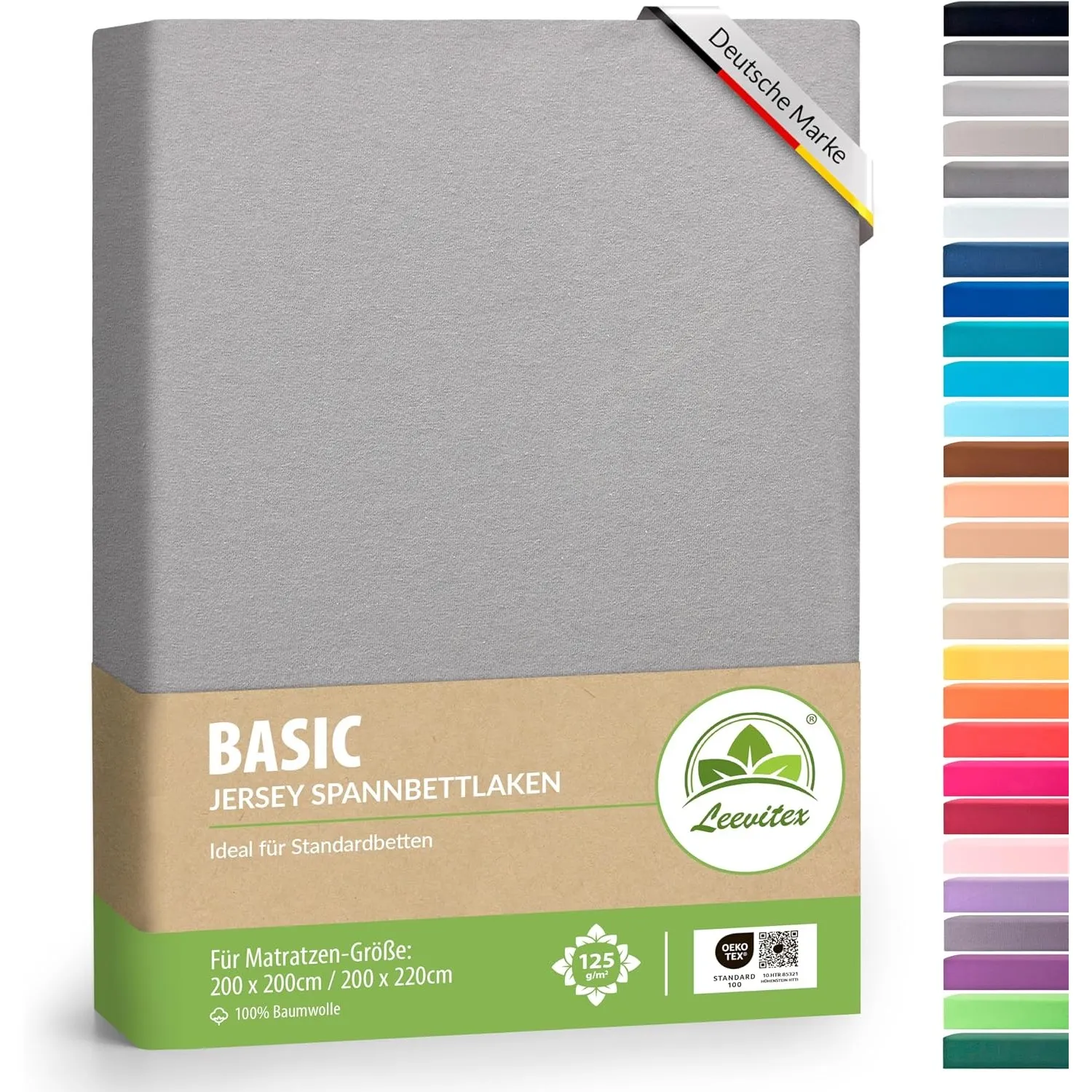 leevitex Jersey Spannbettlaken 200x220 cm – 100% Baumwolle, Steghöhe 40 cm, Spannbetttuch für Boxspringbett & Wasserbet…