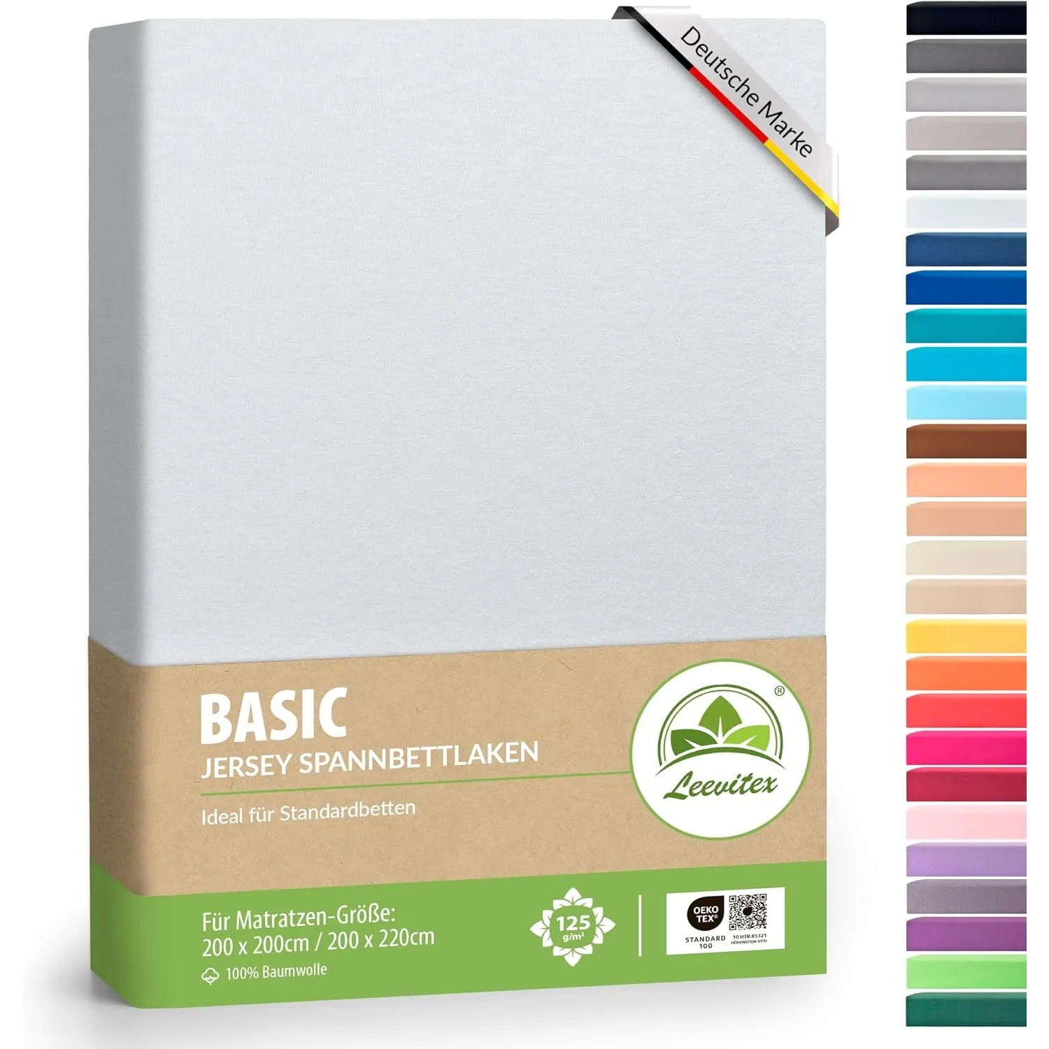 leevitex Jersey Spannbettlaken 200x220 cm – 100% Baumwolle, Steghöhe 40 cm, Spannbetttuch für Boxspringbett & Wasserbet…