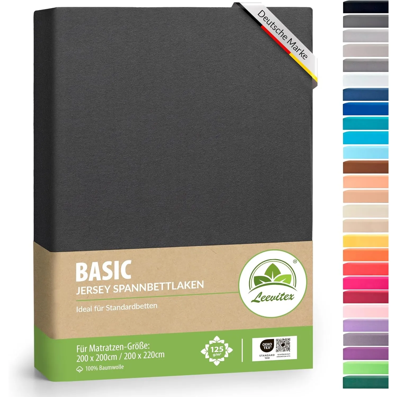leevitex Jersey Spannbettlaken 200x220 cm – 100% Baumwolle, Steghöhe 40 cm, Spannbetttuch für Boxspringbett & Wasserbet…