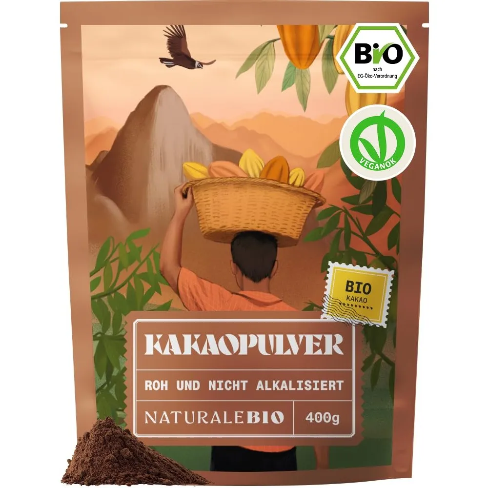 NaturaleBio Bio Kakaopulver Schwach Entölt Nicht Alkalisiert