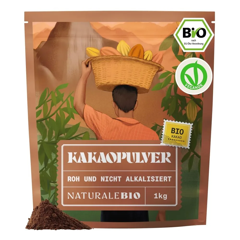 NaturaleBio Bio Kakaopulver Schwach Entölt Nicht Alkalisiert