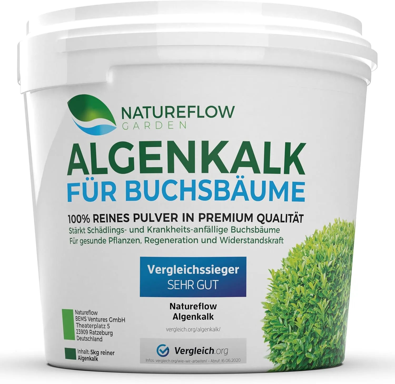 NATUREFLOW TESTSIEGER Bio Algenkalk für Buchsbäume – Widerstandskraft und Regeneration für anfällige Buchsbäume (Buchsb…