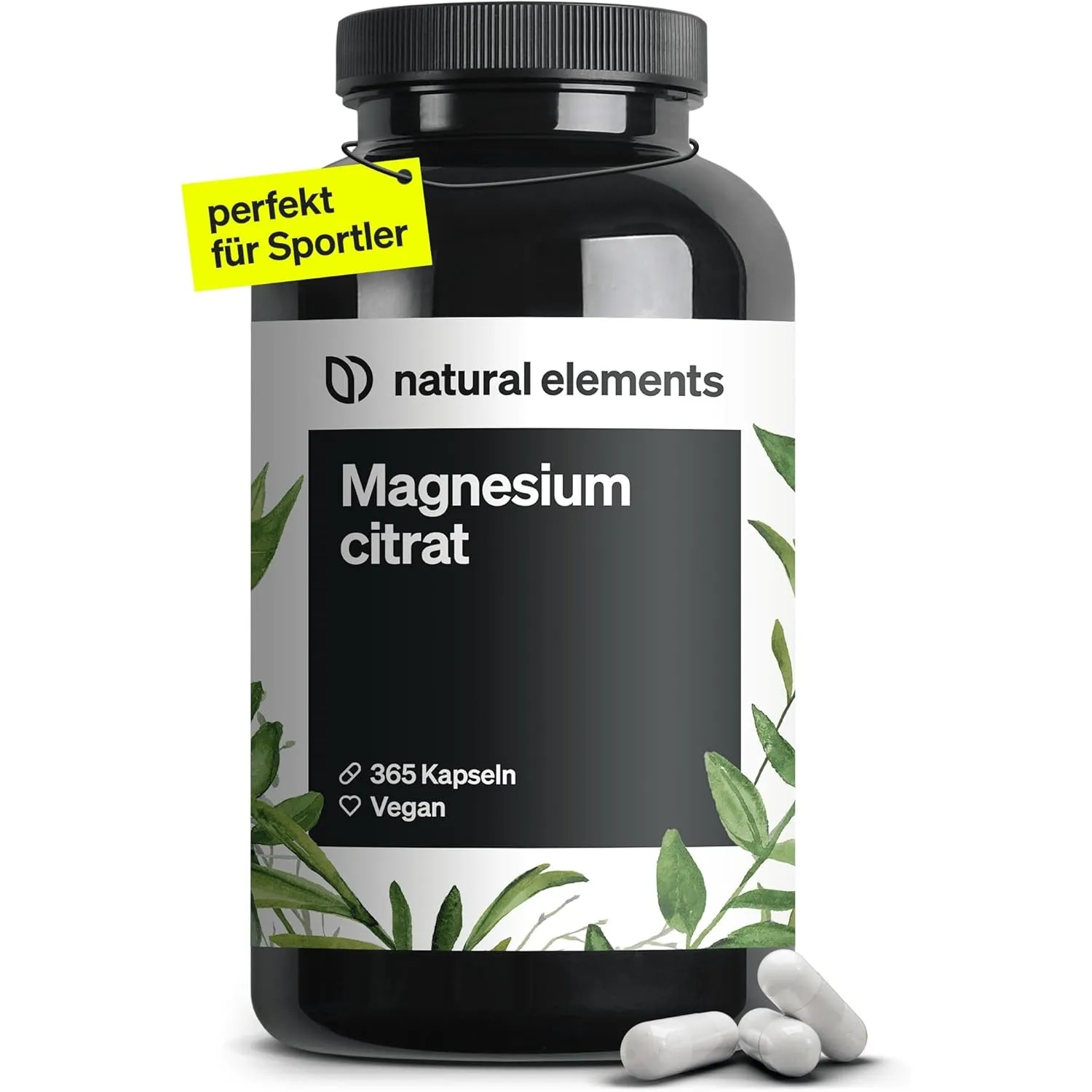 natural elements Magnesiumcitrat – 360mg elementares Magnesium pro Tagesdosis – 365 vegane Kapseln – 4-Monats-Vorrat – …