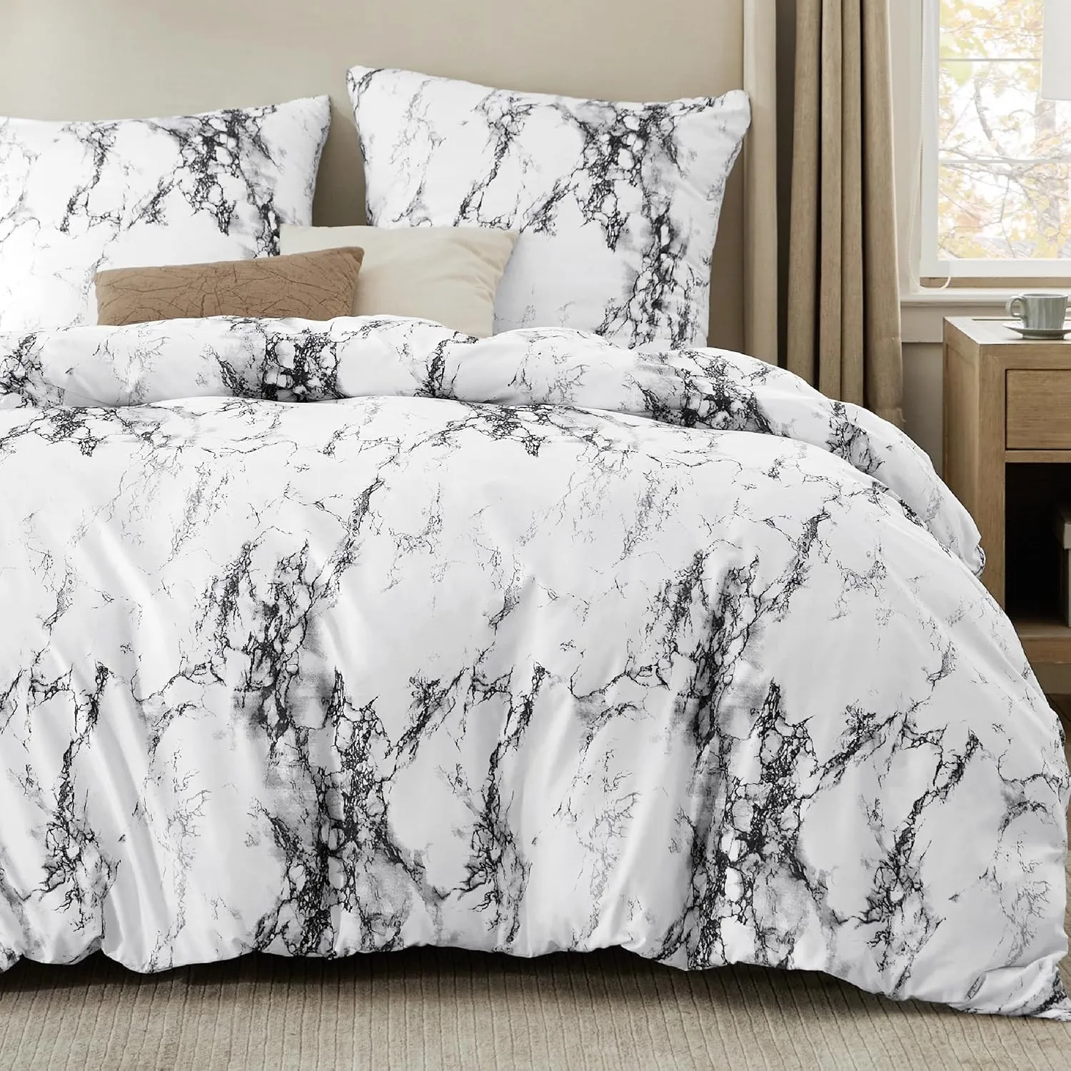 BEDSURE Bettwäsche 155x220 3teilig Mikrofaser - Weiß Marmor, 2x80x80 Kissen | Bettwäsche-Sets Wendebettwäsche, Oeko-TEX…
