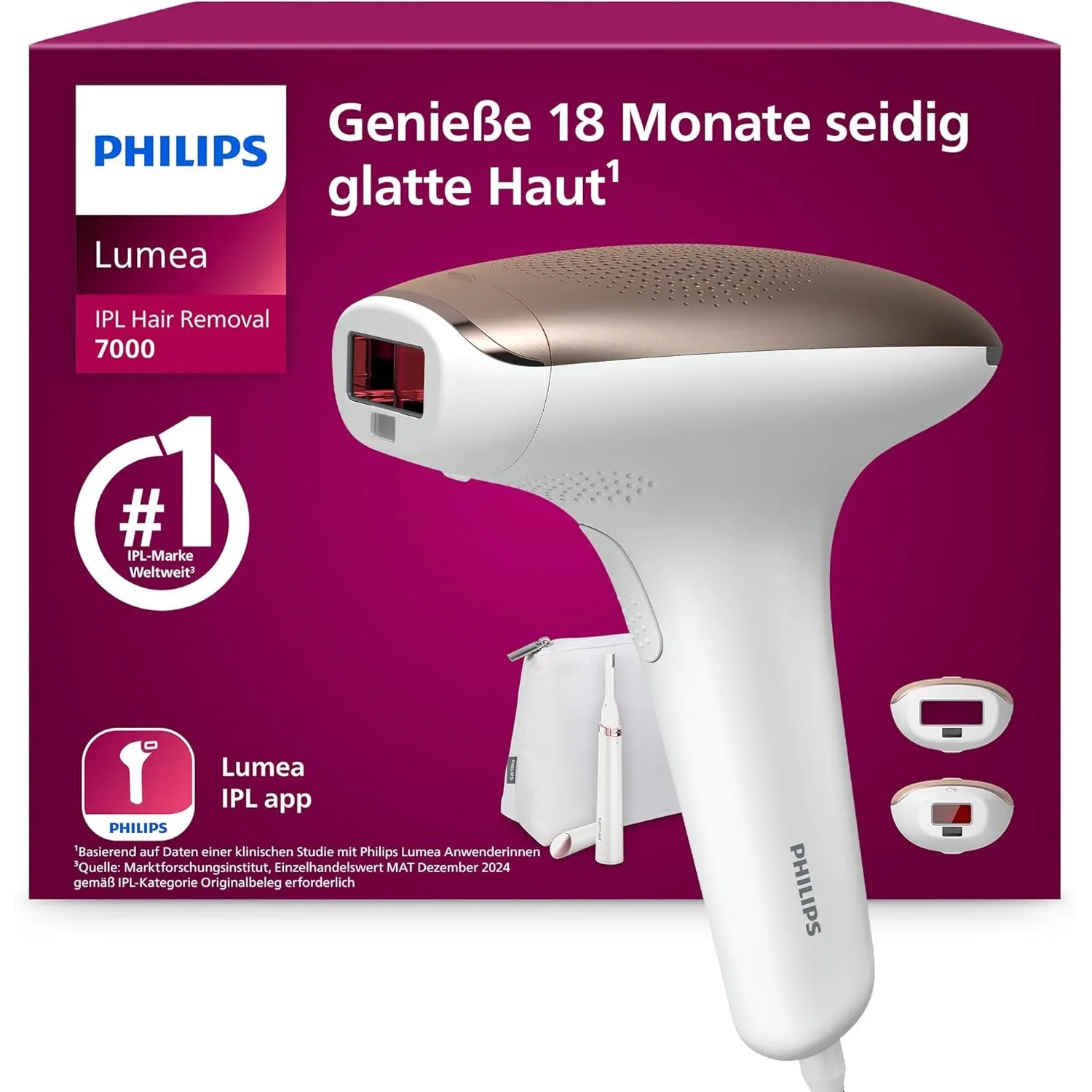 Philips Lumea IPL 7000 Series - IPL Geräte Haarentfernung für bis zu 18 Monaten seidig-glatte Haut¹ mit 2 Aufsätzen für…