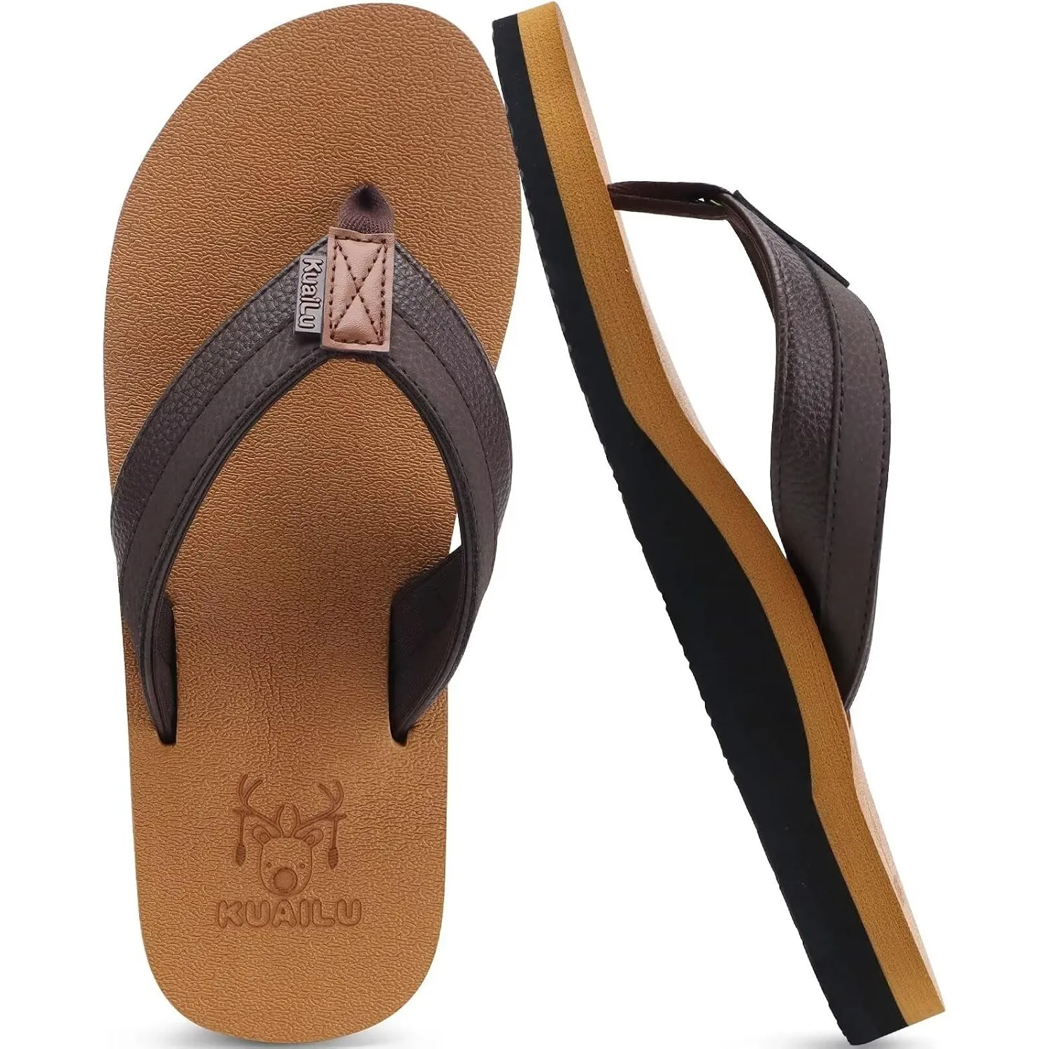 KuaiLu Flip Flops Herren Synthetik Leder Bade Comfy Sandalen