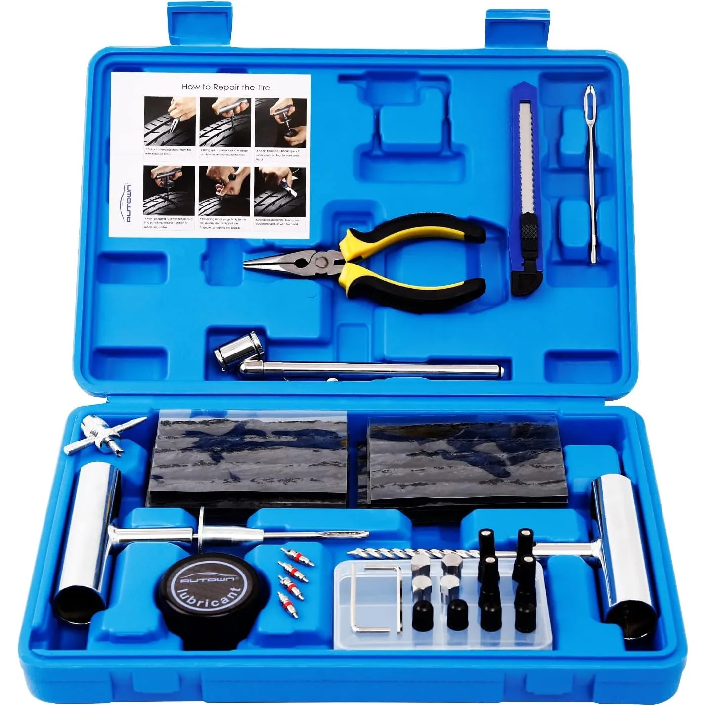 AUTOWN Reifenreparaturset 68-teiliges Reifenreparaturset Auto, Autoreifen Reparaturset Universal-Reifenreparaturwerkzeu…