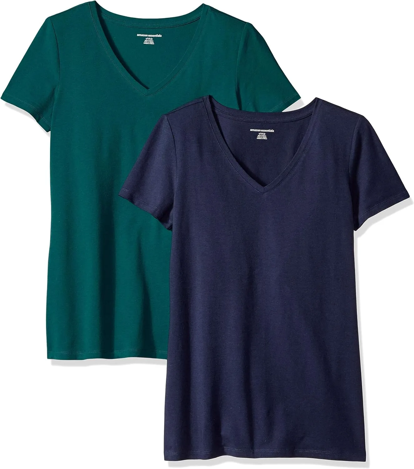 Amazon Essentials Damen Kurzärmliges Regular-Fit-T-Shirt (Varianten mit Rundhalsausschnitt und V-Ausschnitt), Multi-Pac…