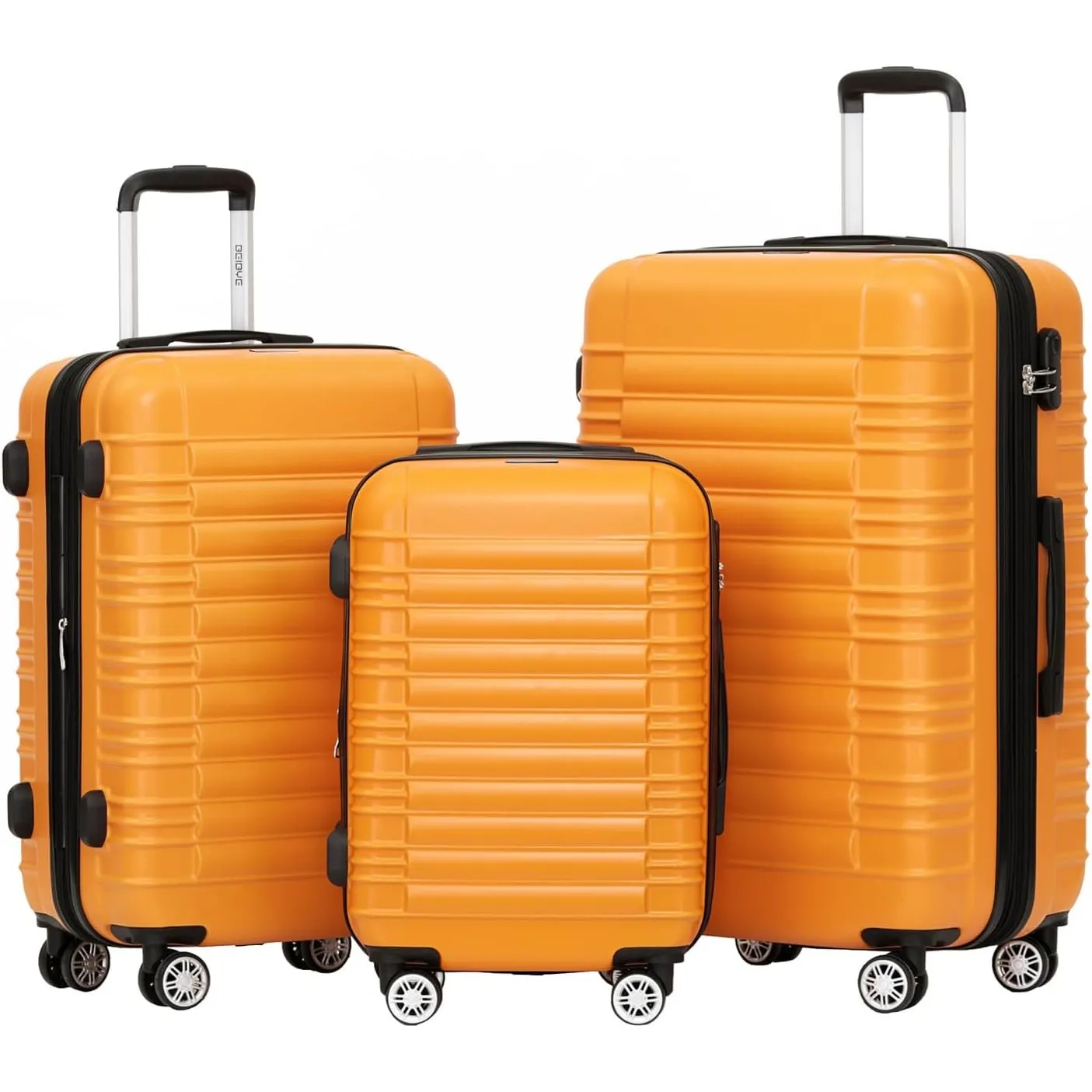BEIBYE Hartschalen Koffer Trolley Rollkoffer Reisekoffer Zwillingsrollen Kofferset (Orangen, Set)
