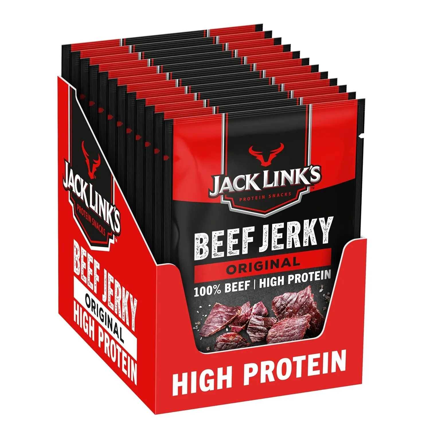 Jack Links Beef Jerky Original – 12er Pack (12 x 40g) – Trockenfleisch Eiweiß Snacks - High Protein Snack für Gym, Fitn…