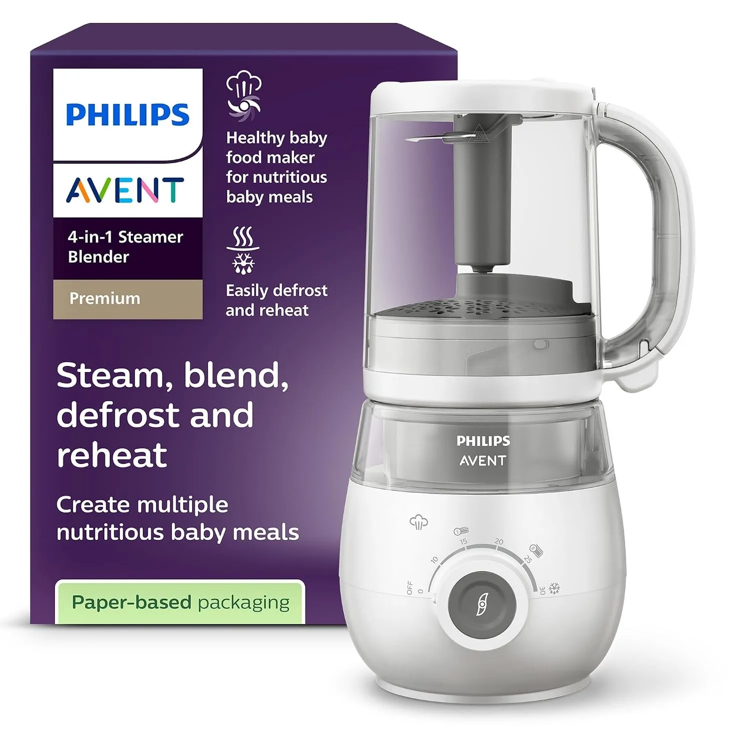 AVENT 4-in-1 Dampfgarer mit Mixer Premium, Babynahrungszubereiter, Dampfgaren, Pürieren, Auftauen, Aufwärmen, spülmasch…