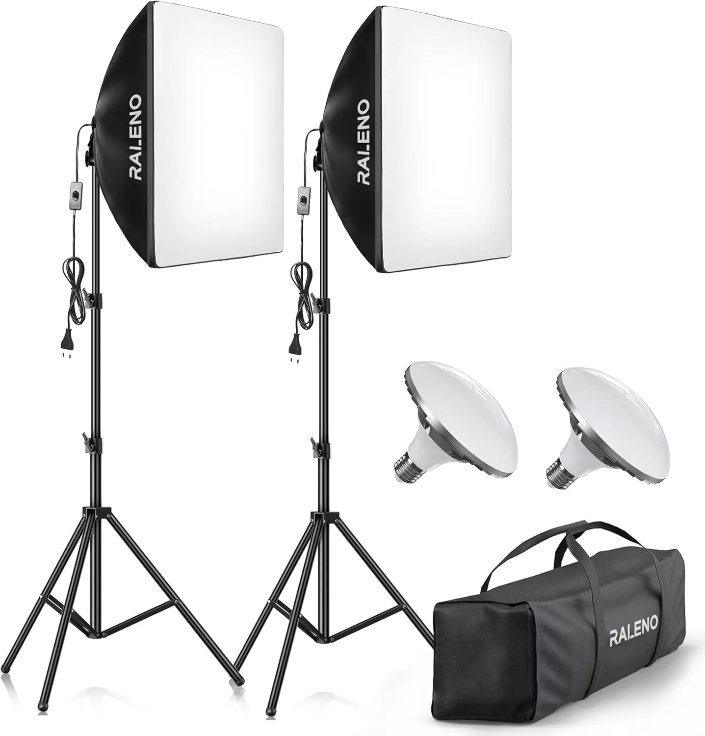 RALENO Softboxen, 2 x 50 W LED Softbox Fotostudio Set, 2 x 50 x 50 cm Fotolicht mit 5500 K Glühbirne und Stativ für Por…