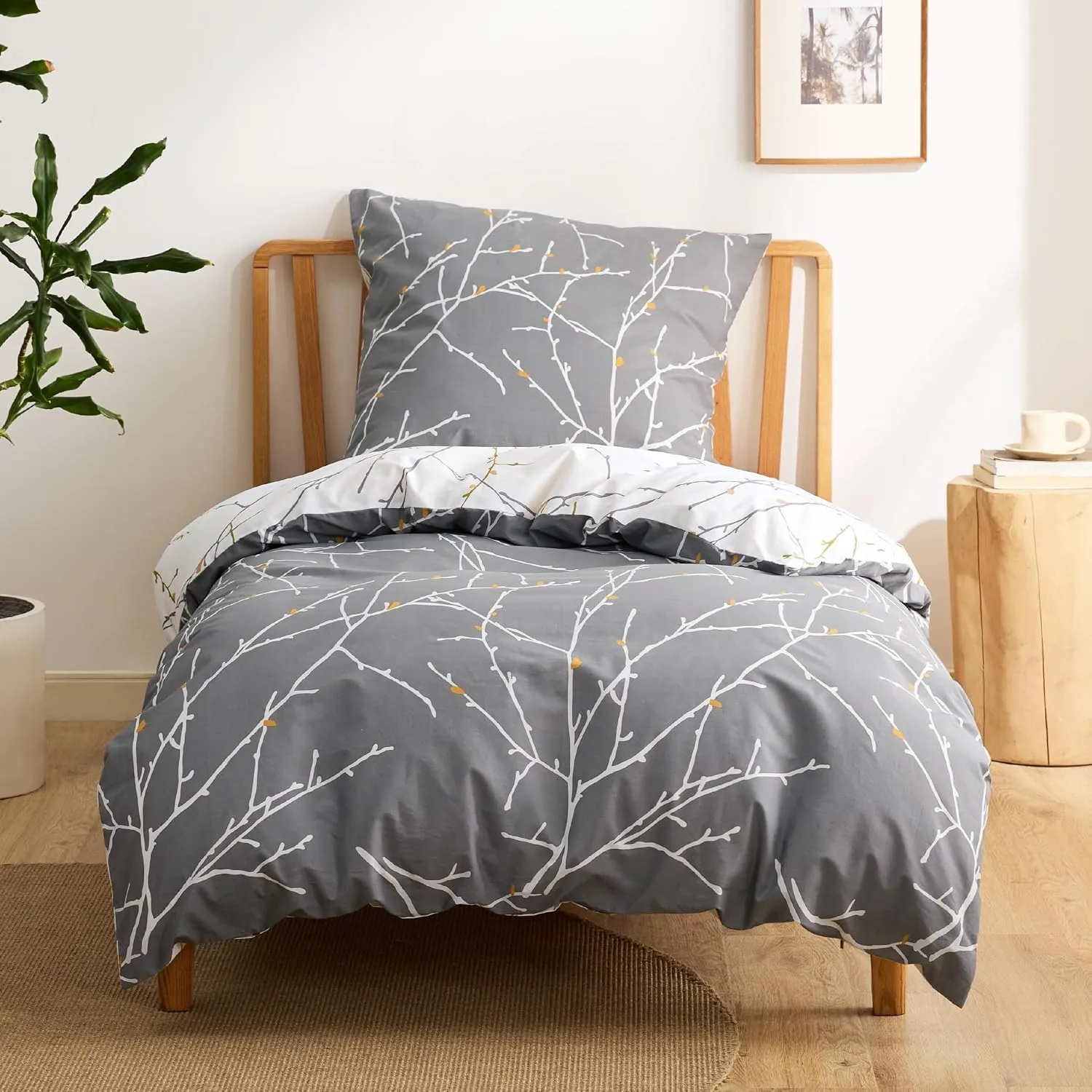 BEDSURE Bettwäsche 135x200 Baumwolle 2teilig - Grau-Beige | Baumwolle Bettwäsche mit Reißverschluss, ÖKO-TEX Wendbar, B…