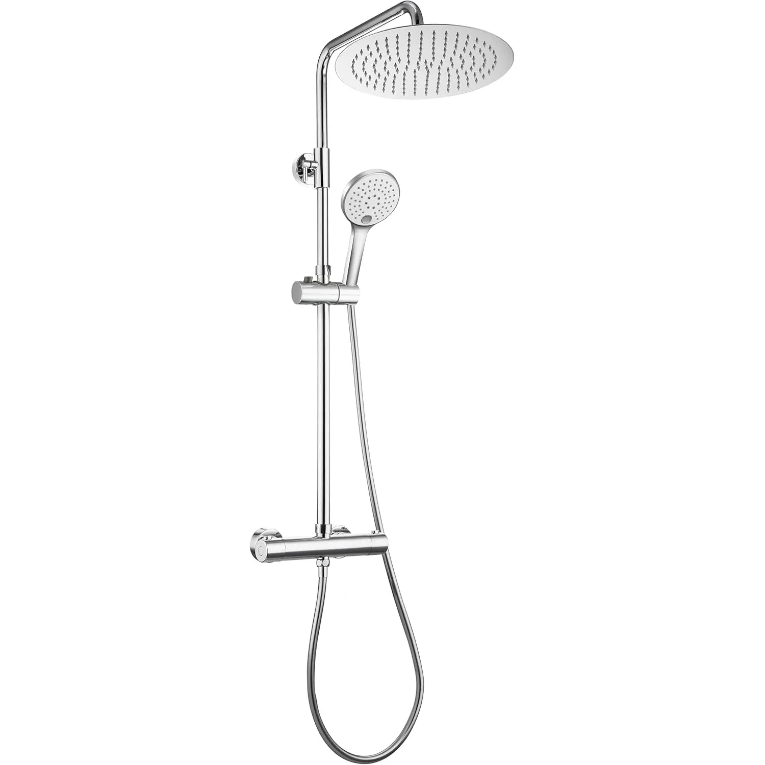 JOHO 304 Edelstahl Duschset mit Thermostat Duscharmatur Regendusche Duschsystem mit Kopfbrause D25cm Chrom