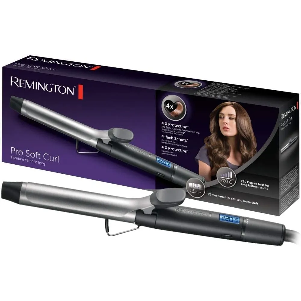 Remington Lockenstab [25mm] Pro Soft Curl Digital (4-facher Schutz, antistatische Keramik-Turmalin-Beschichtung) -LCD-D…