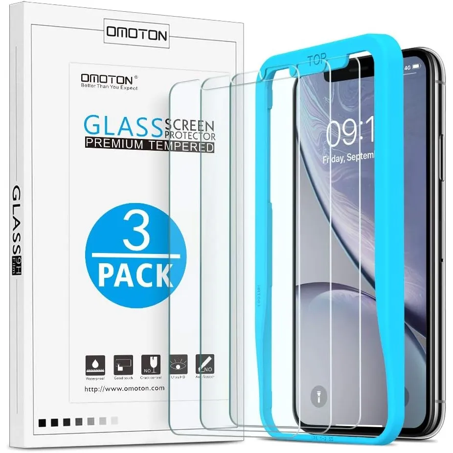 OMOTON für iPhone 11/XR für Panzerglas mit Montagerahmen, 3 Stück