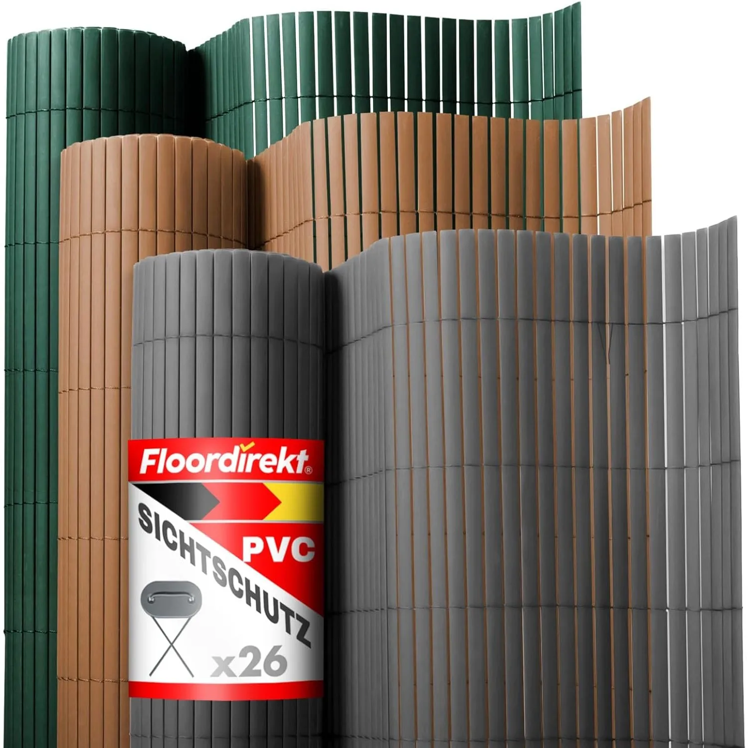 Floordirekt PVC Sichtschutzmatte 150 x 500 cm, Grau – Sichtschutzzaun für Garten, Balkon & Terrasse, Windschutz, Lamell…