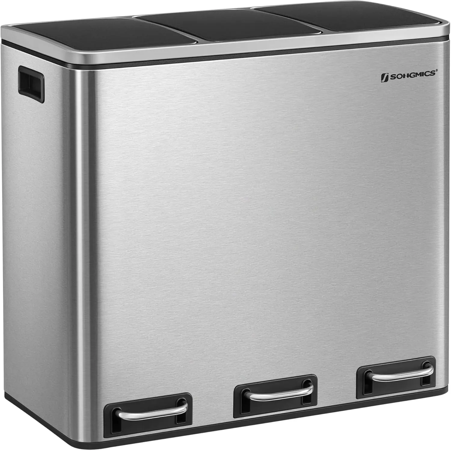 SONGMICS Mülleimer Küche, 3 x 18 L, Mülltrennsystem 3 Fächer, inklusive 15 Müllbeutel, Abfalleimer, Treteimer, für recy…