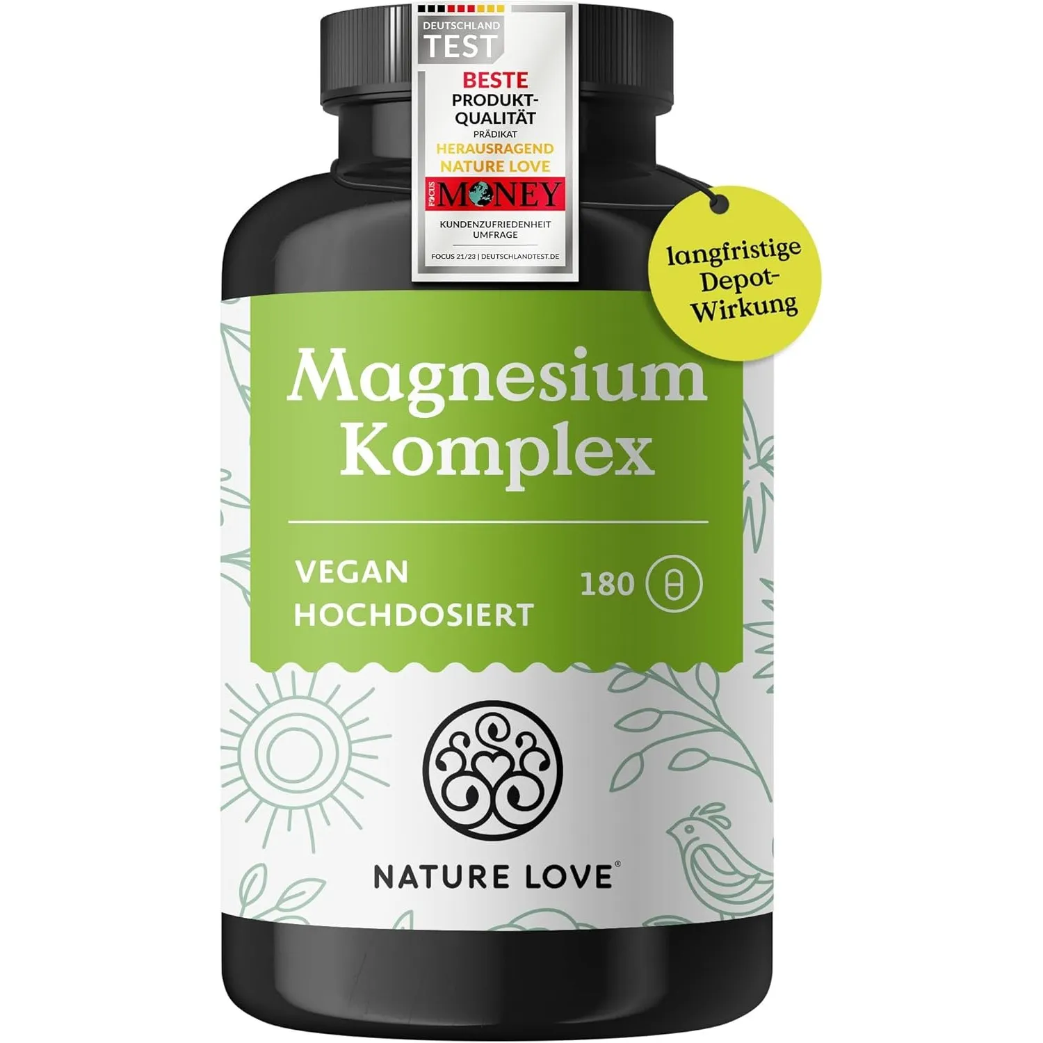 NATURE LOVE® Magnesium Komplex - 180 Kapseln - 400mg elementares Magnesium je Tagesdosis - Magnesiumcitrat, Magnesiumox…