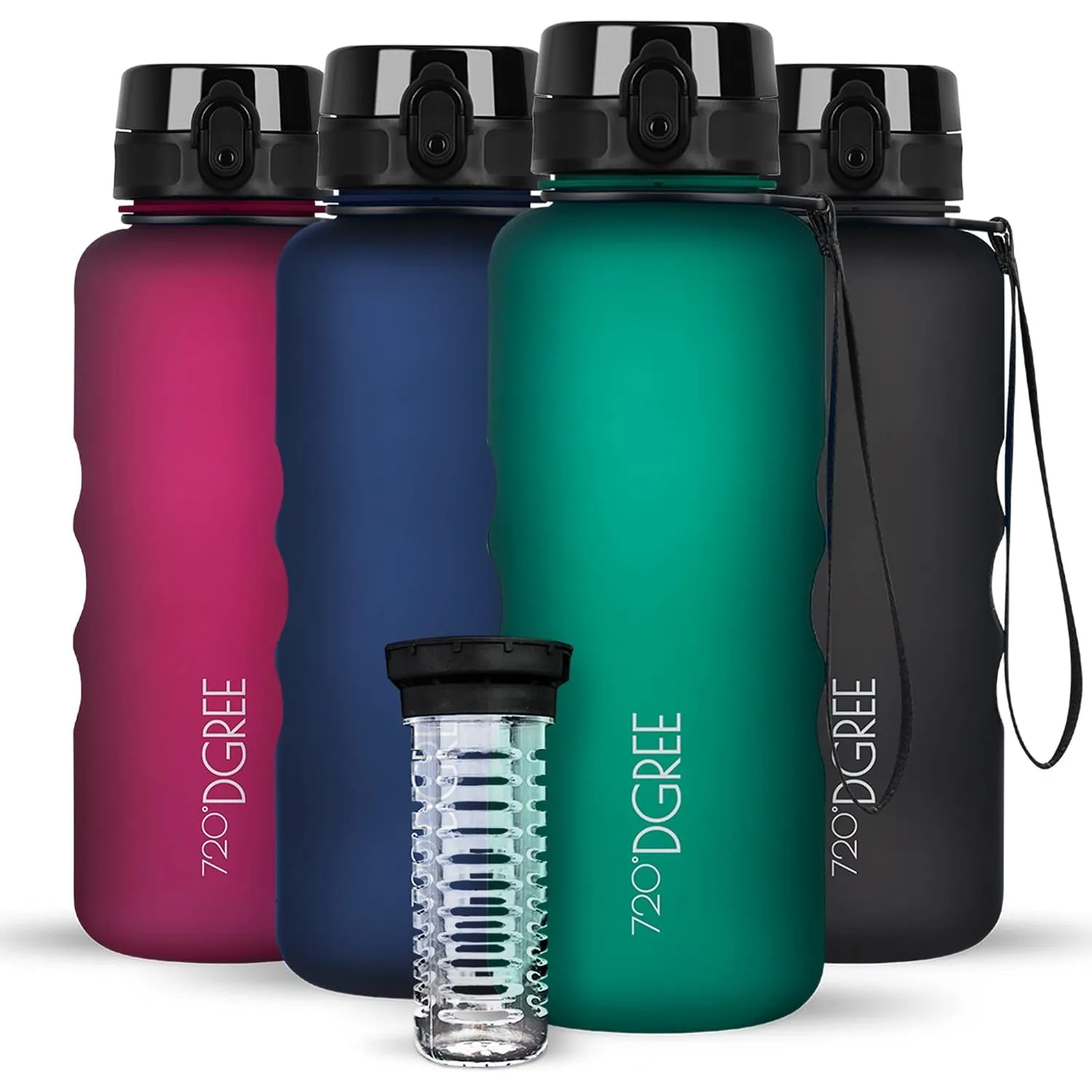 720°DGREE Trinkflasche “uberBottle“ 350ml, 500ml, 650ml, 1l, 1,5 Liter softTouch +Früchtebehälter - Auslaufsicher, BPA-…