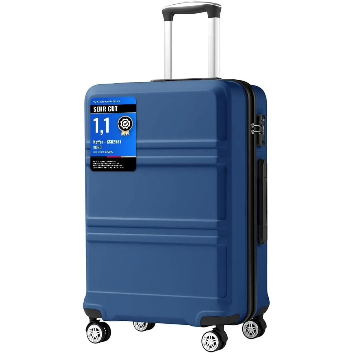 KONO Zwillingsrollen Hartschale Trolley Koffer Reisekoffer 65cm Mittler Rollkoffer (Dunkelblau,L)
