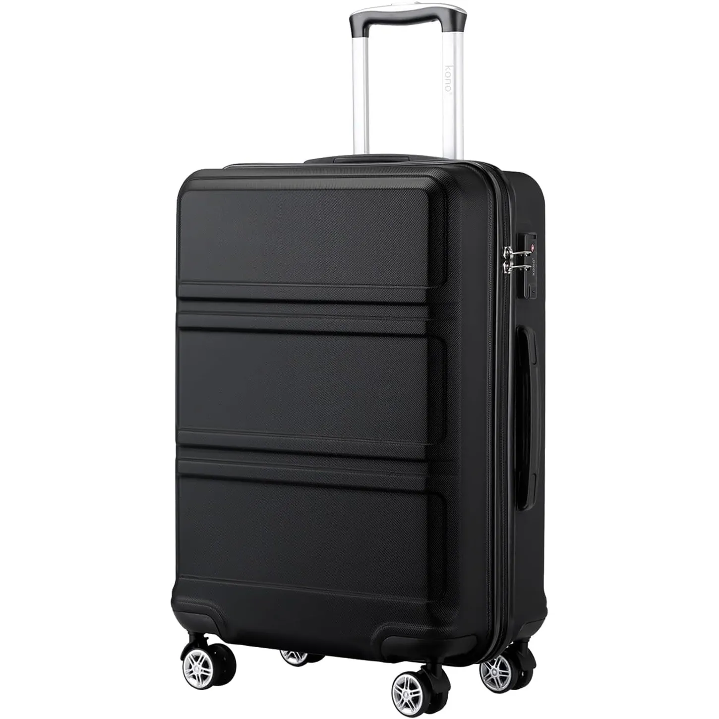 KONO Zwillingsrollen Hartschale Trolley Koffer Reisekoffer 65cm Mittler Rollkoffer (Schwarz, L)