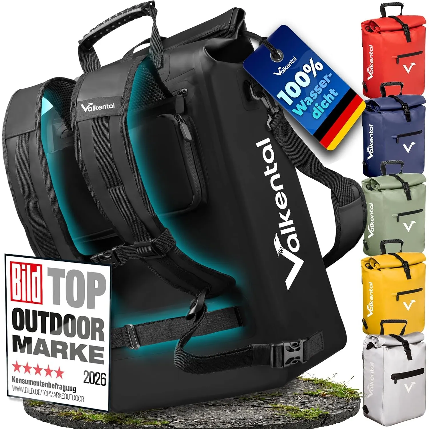 Valkental® 3in1 Fahrradtasche [Bis 25L] - Das Original - Geeignet als Gepäckträgertasche, Rucksack und Umhängetasche - …