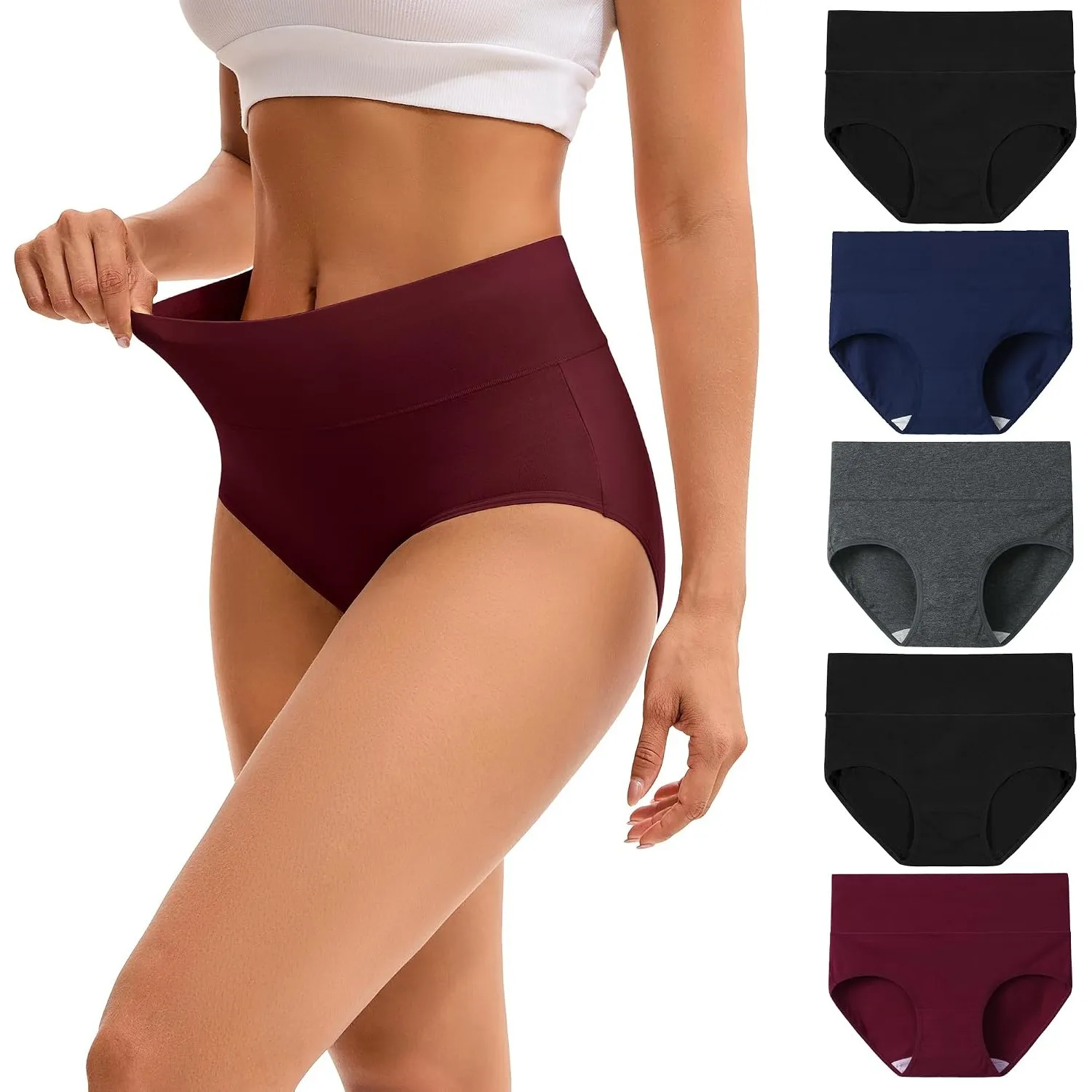 INNERSY Unterhosen Damen Baumwolle Slips Hohe Taille Unterwäsche 5er Pack