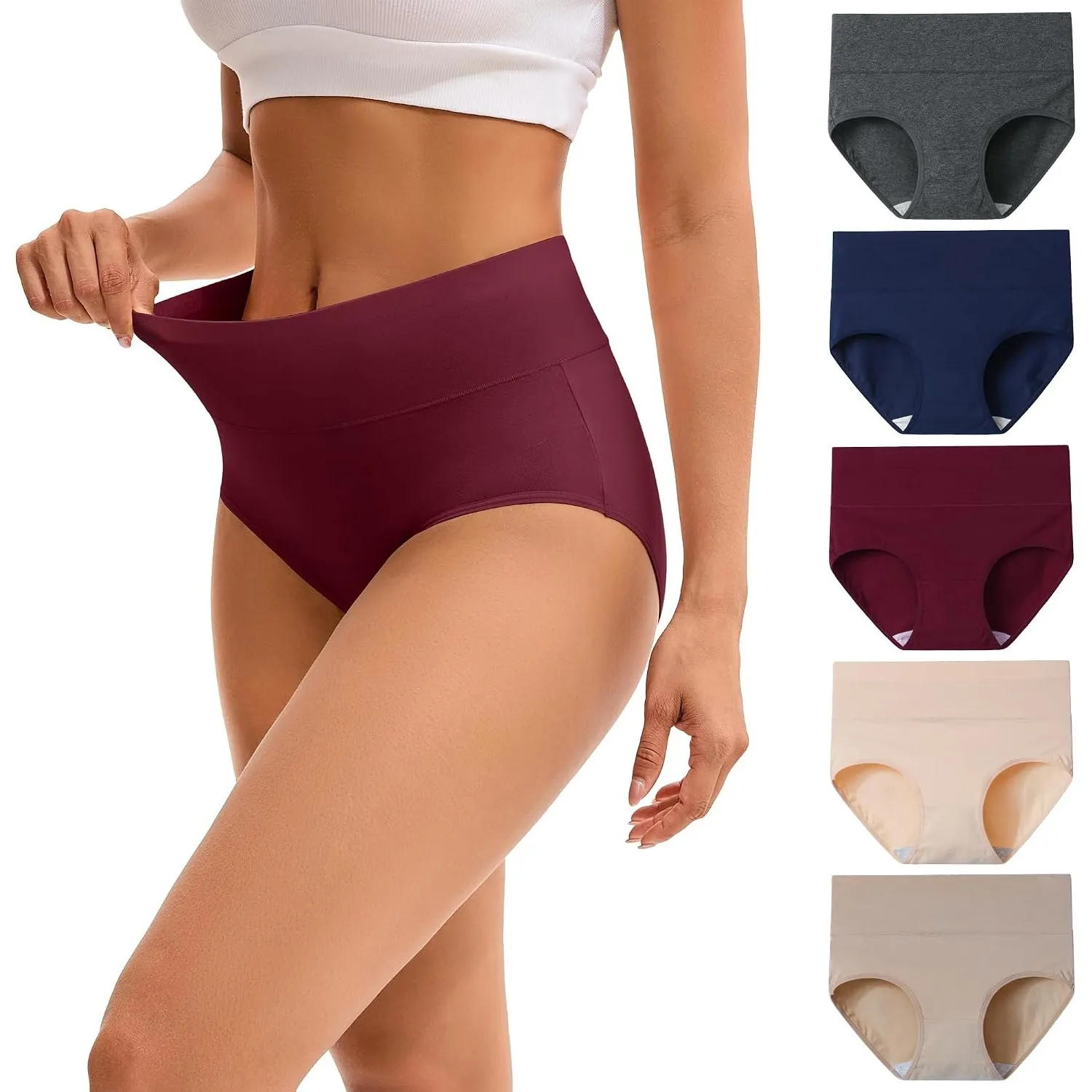 INNERSY Unterhosen Damen Baumwolle Slips Hohe Taille Unterwäsche 5er Pack