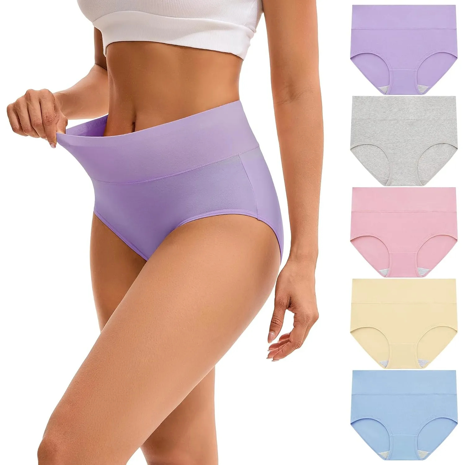 INNERSY Unterhosen Damen Baumwolle Slips Hohe Taille Unterwäsche 5er Pack