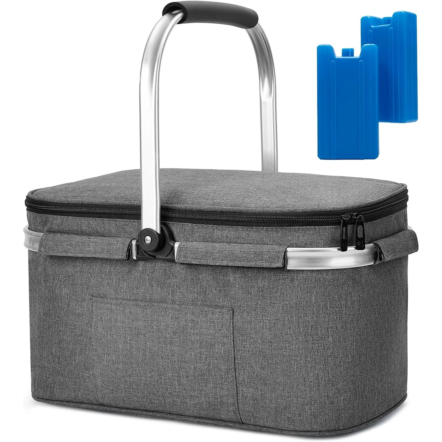 ALLCAMP Groß Faltbar Isoliert Kühltasche - Einkaufskorb Thermo Mit Deckel, Abnehmbarer Picknickkorb 2 Personen, Alumini…