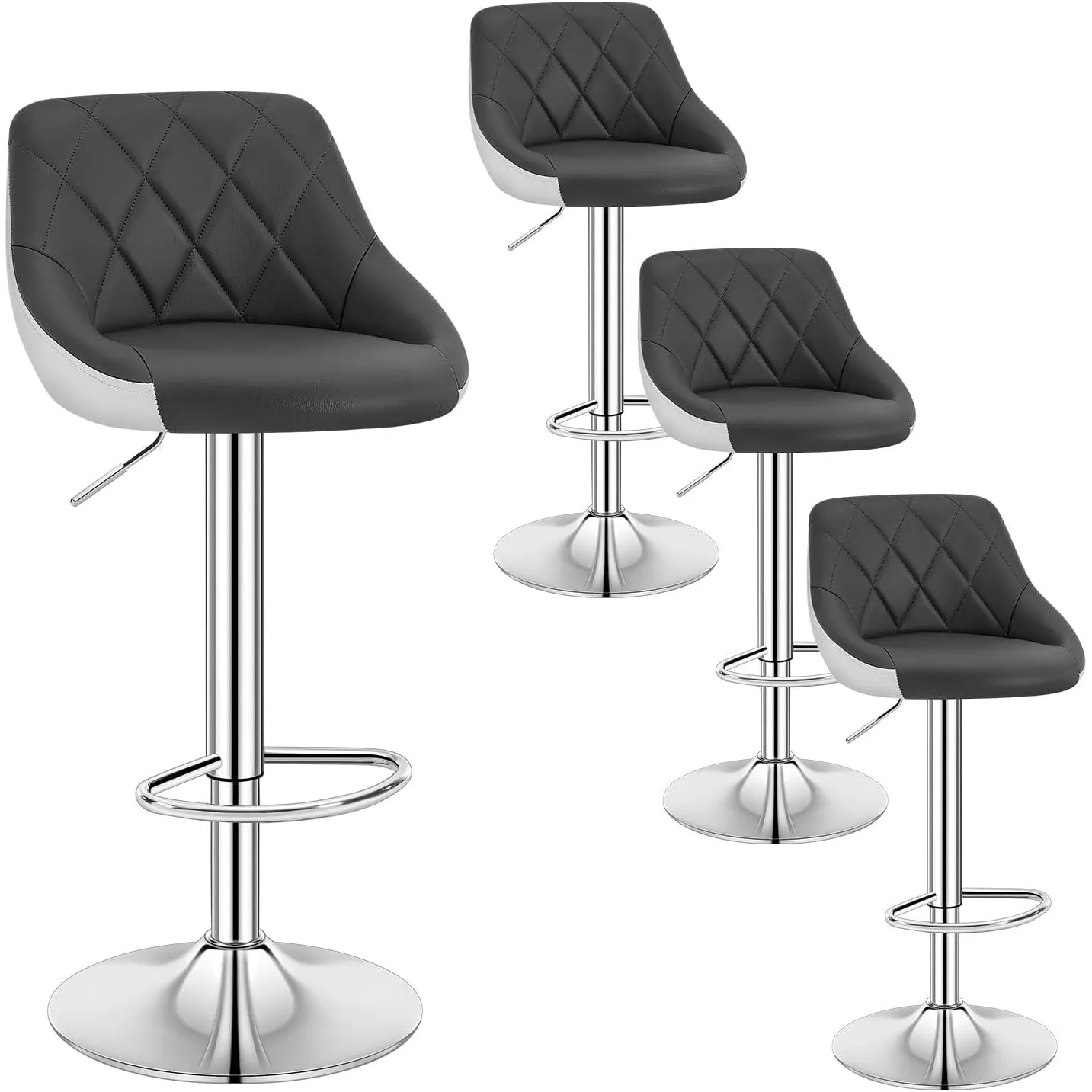 WOLTU Barhocker 4er Set, Barstuhl Höhenverstellbar, PU-Bezug, Grau+Weiß