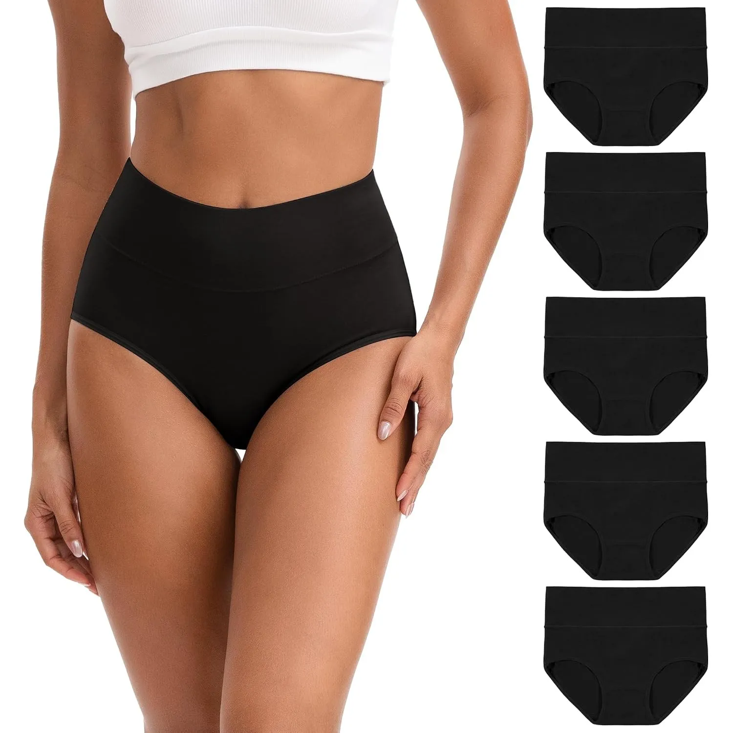 INNERSY Unterhosen Damen Baumwolle Slips Hohe Taille Unterwäsche 5er Pack