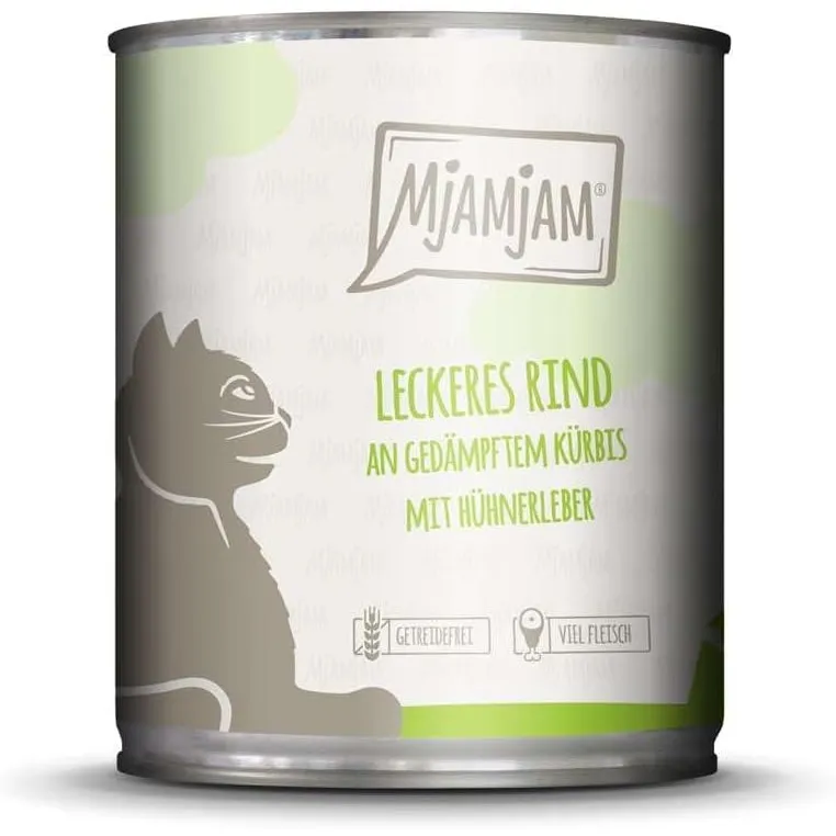 MjAMjAM - Premium Nassfutter für Katzen - leckeres Rind an gedämpftem Kürbis, 6er Pack (6 x 800 g), getreidefrei mit ex…