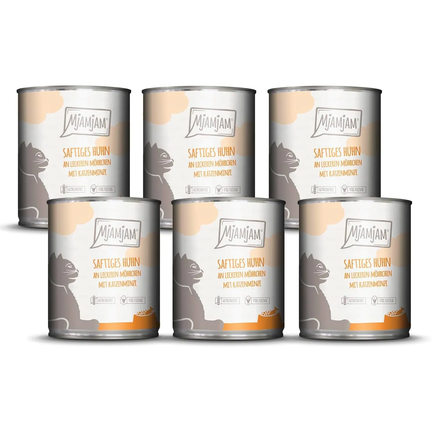 MjAMjAM - Premium Nassfutter für Katzen - saftiges Huhn an leckeren Möhrchen, 6er Pack (6 x 800 g), getreidefrei mit ex…
