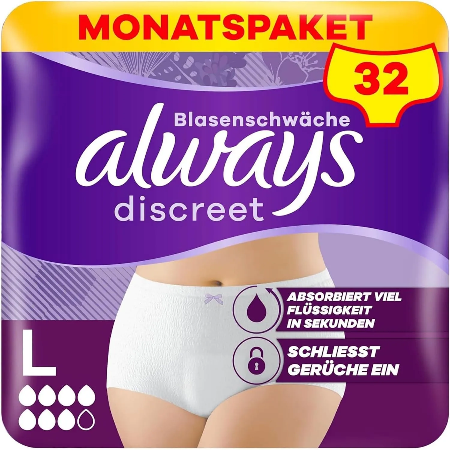 Always Discreet Inkontinenz-Höschen Plus Für Frauen, L, 32 Höschen, Verhindert Auslaufen Und Gerüche, Angenehm Und Kaum…
