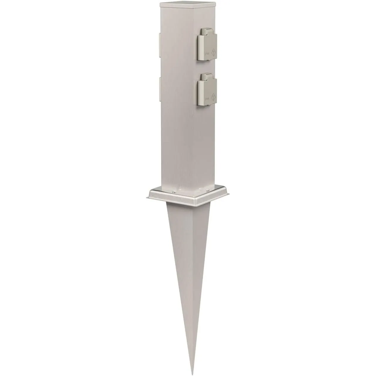 ledscom.de Garten-Steckdosen-Säule Polly mit Erdspieß für außen, IP44, 4-Fach, Edelstahl, eckig, 40cm