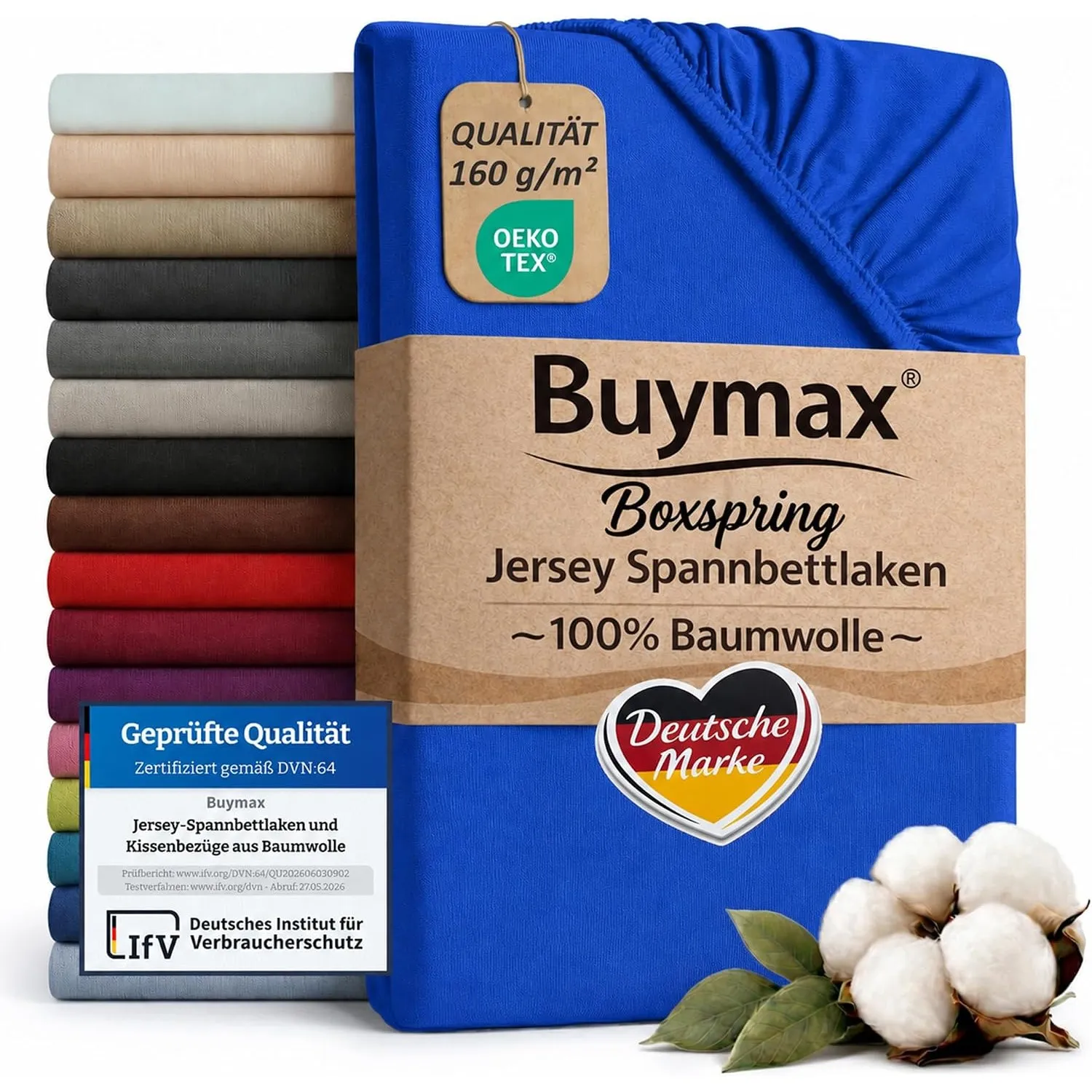Buymax Spannbettlaken 200x200cm Baumwolle 100% Spannbetttuch Bettlaken Jersey, Matratzenhöhe bis 25 cm, Farbe Dunkelblau