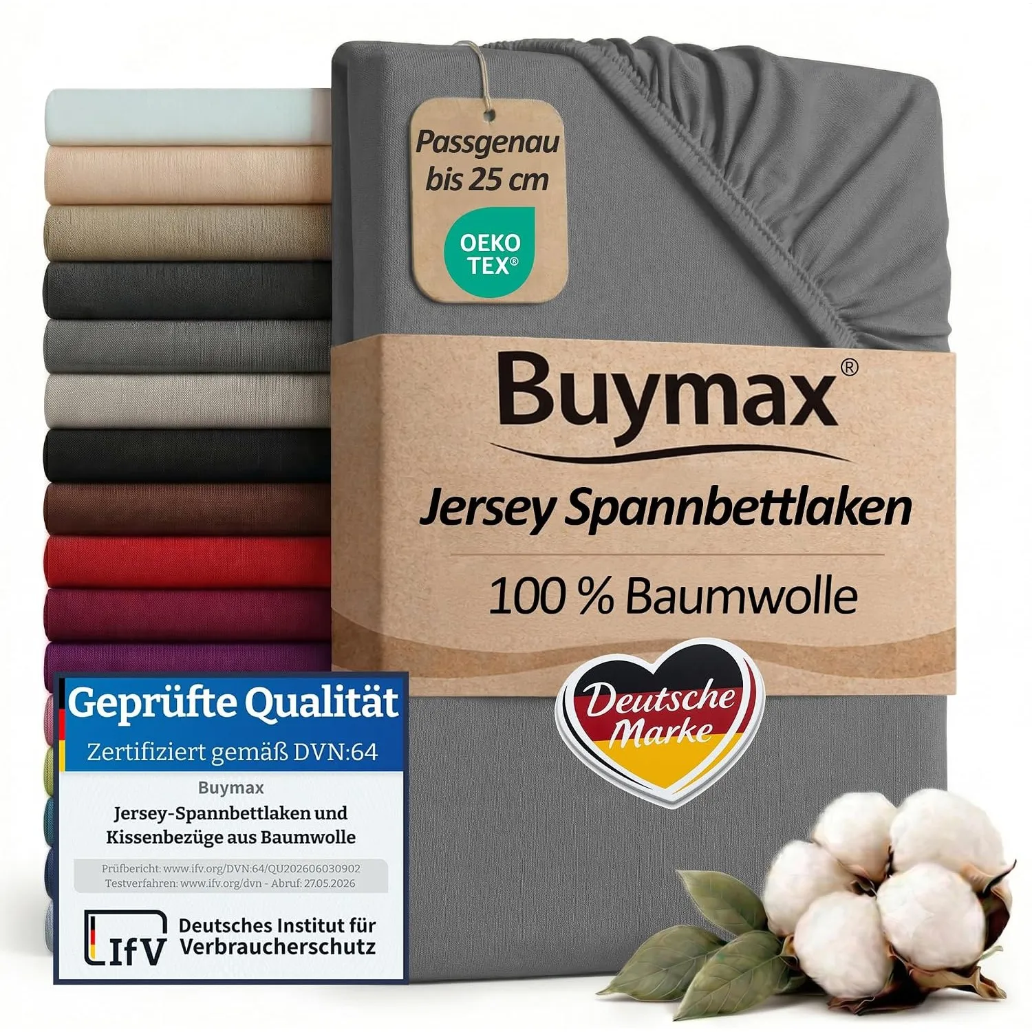 Buymax Spannbettlaken 100x200cm Baumwolle 100% Spannbetttuch Bettlaken Jersey, Matratzenhöhe bis 25 cm, Farbe Anthrazit…