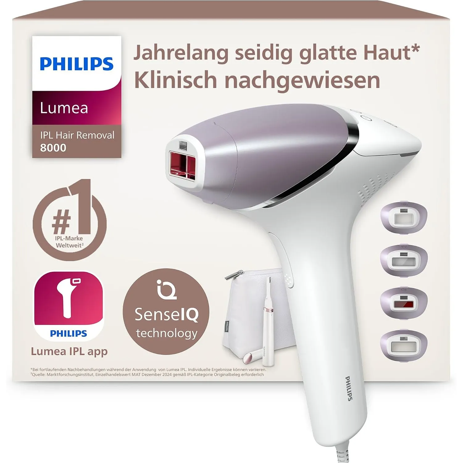 Philips Lumea IPL 8000 Series - IPL Geräte Haarentfernung für bis zu 2 Jahre seidig-glatte Haut¹ mit 4 Aufsätzen für Kö…